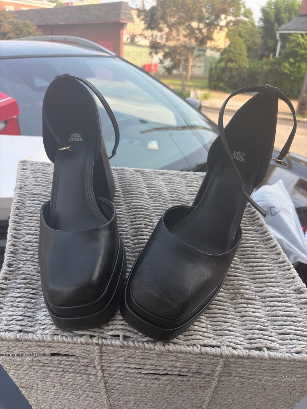wild fable Black Platform Square-Toe Ankle-Strap Pumps